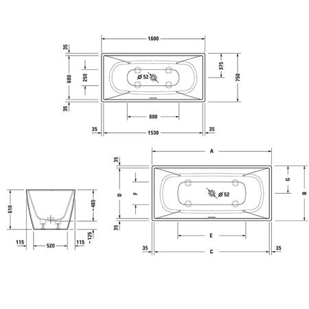 Duravit Vitrium Ванна отдельностоящая 160x75см, с ножками, с2 наклонами для спины, прямоугольная, цвет: светло-серый матовый