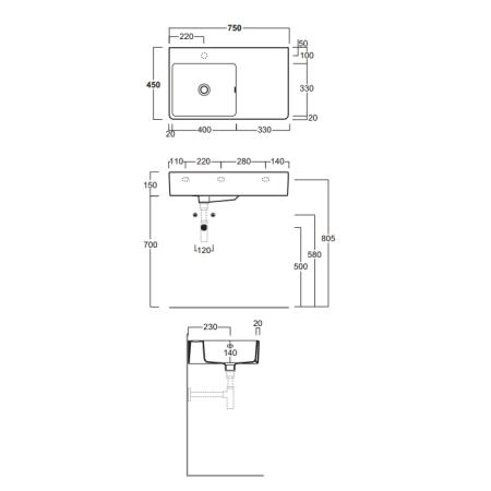 SIMAS Top e lavabi d'arredo раковина накладная/подвесная 75х45 см с 1  отв. под смеситель левая ,цвет белый