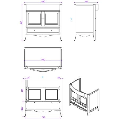 TW Veronica, База с раковиной Simas AR864bi*1 90*56см, с 1отв., 2 распашные дверки+1 выдв.ящик, доводч. Blum, ручки: Riflesso бронза, цвет: bianco