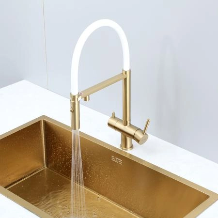 Смеситель GAPPO G4397-83 для кухни с гибким изливом и подключением фильтра, золотой сатин