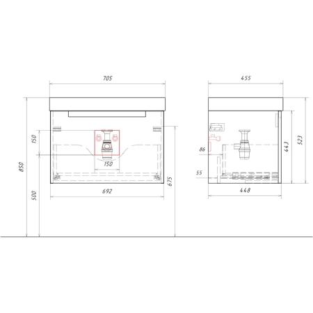 Подвесная тумба AQWELLA Vancouver VAN01071 с одним ящиком 70 см цвет белый с умывальником