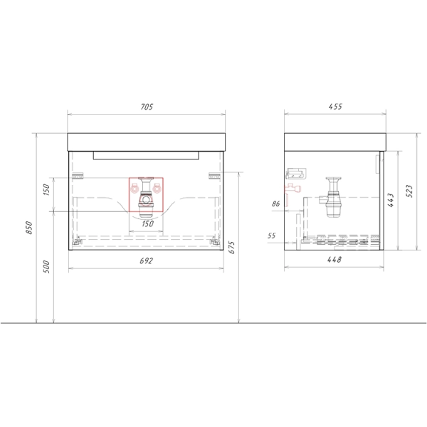 Подвесная тумба AQWELLA Vancouver VAN01071 с одним ящиком 70 см цвет белый с умывальником