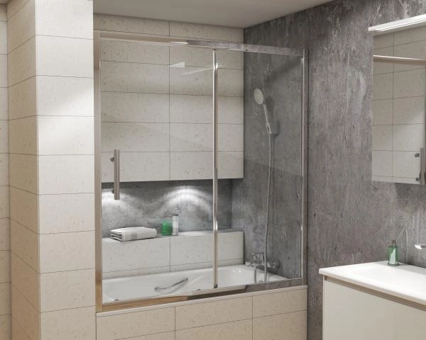 Шторка для ванны GROSSMAN GR-150/2 (140*150) алюминиевый профиль, стекло прозрачное 6мм