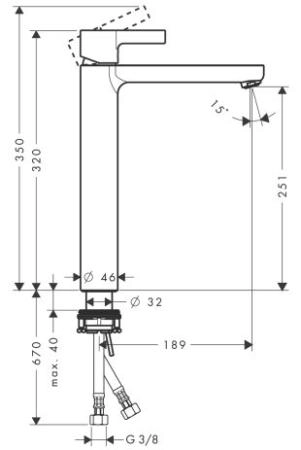 Hansgrohe Metris S Смеситель для раковины, однорычажный, на 1 отв., высокий: 35см., излив: 18,9см, цвет: хром