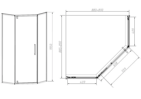 Душевой уголок Vincea Slim-N VSP-4SN900CL, 900*900, хром, стекло прозрачное