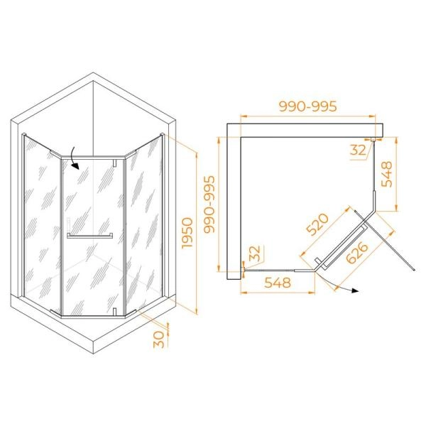 Душевой уголок RGW HO-081 Hotel 100x100 Хром прозрачное