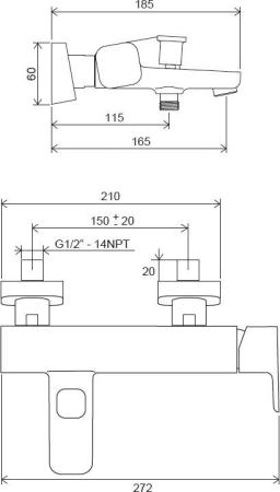 Смеситель для ванны Ravak 10° Free TD F 022.00/150 мм X070131