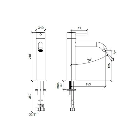 Almar Mixers Смеситель для раковины, высокий, 1 отв., без донного клапана, цвет: High Brass Brushed PVD