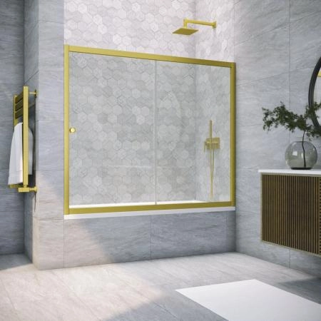 Шторка на ванную Vegas-glass ZV NOVO 180 03 01, профиль золото матовое, стекло прозрачное
