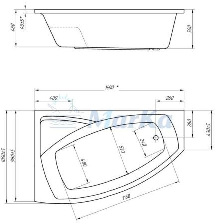 Ванна 1Marka ASSOL 160x100 L см левая без гидромассажа