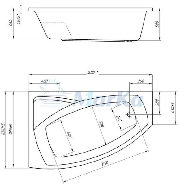 Ванна 1Marka ASSOL 160x100 L см левая без гидромассажа