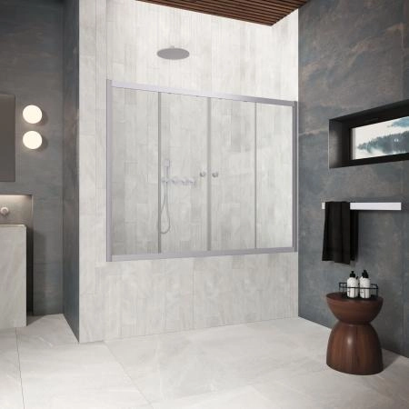 Шторка на ванную Vegas-glass Z2V Protec 155 07 01, профиль матовый хром, стекло прозрачное