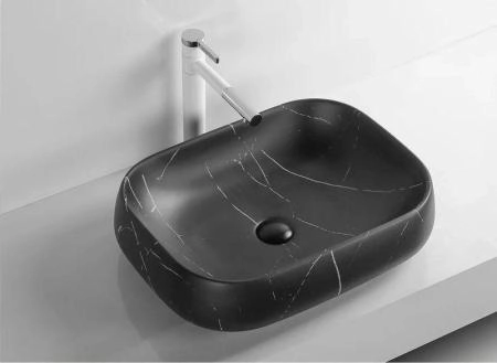 Раковина Cerutti SPA CR0086 MMB1 накладная, мрамор матовый черный, прямоугольная 565х400х145