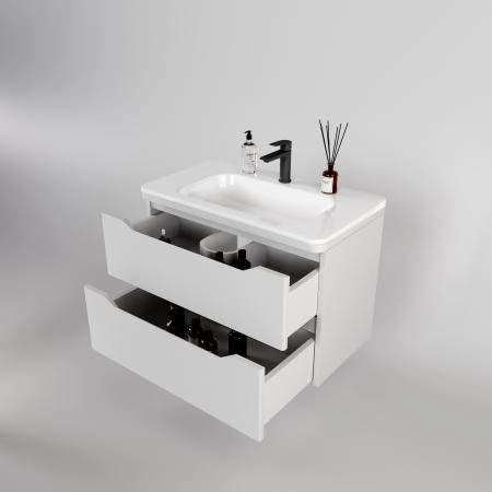 Тумба подвесная Style Line Марелла 80 (2 ящ.) Люкс антискрейтч белый матовый, PLUS