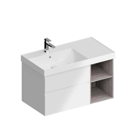 Тумба Kerama Marazzi CUBO КУБО CU.90Lh\WHT левая подвесная с ящиками 90, белая матовая-древесная