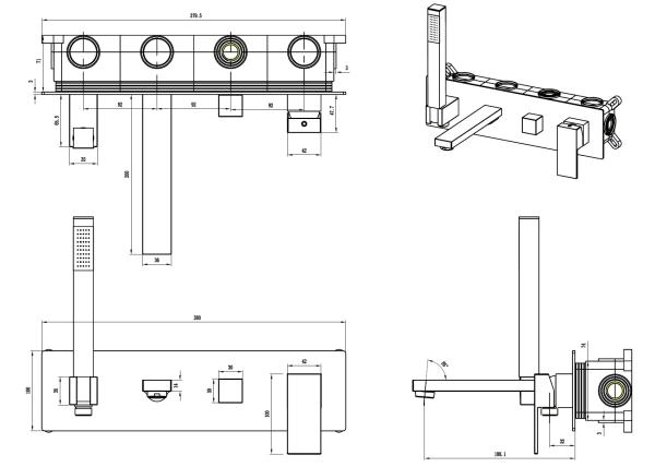 Смеситель для ванны Boheme встроенный Qubic Copper Brushed 474-2-CB