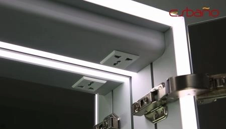 Зеркальный шкаф ESBANO ES-5008NS LED подсветка сенсор, с розеткой 800x700X140