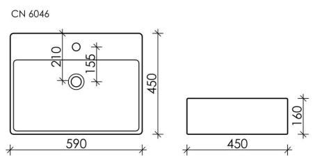 Умывальник чаша накладная прямоугольная Element 590x450x160мм