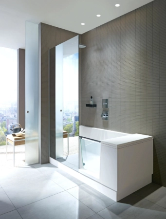 DURAVIT Shower + Bath Bathtub Ванна 170х75хh210.5см, прямоугольная с входной дверью и душевой шторкой ЗЕРКАЛЬНОЙ, SX - левосторонняя, цвет: белый