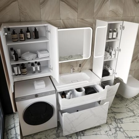 Тумба напольная Style Line Марелла 80 (2 ящ.) Люкс антискрейтч белый глянец, PLUS