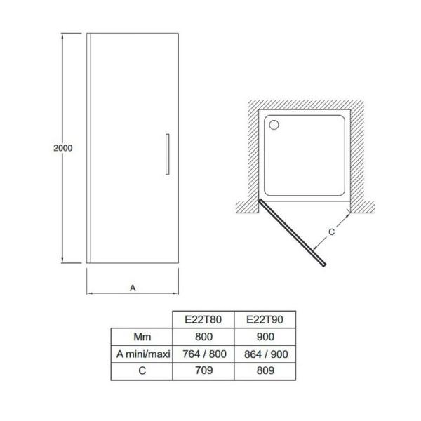 Душевая дверь Jacob Delafon CONTRA E22T90-GA 90 см