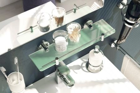 Полка с держателями 40 cm матовое стекло;  ARTWELLE Harmonie HAR 034 хром