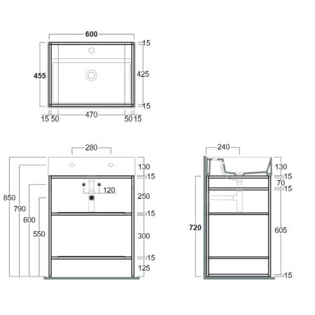 Simas Agile Структура металлическая 61x46xh72см, напольная, для раковины с 1 отв., AG61, с 2 полками, цвет: черный матовый