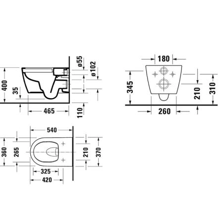Duravit Soleil by Starck Унитаз подвесной 259109, 540х370 мм, безободковый, смыв HygieneFlush (Tornado), с сиденьем 002649, цвет: белый (СПЕЦЦЕНА)