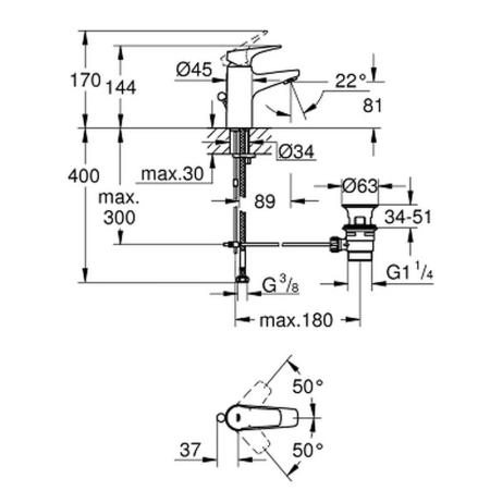 Смеситель Grohe BauFlow 23751000 для раковины 80 мм, со сливным гарнитуром