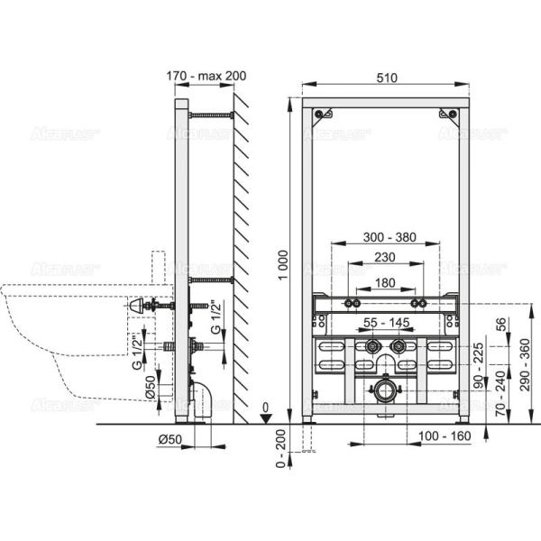 Монтажная рама AlcaPlast A105/1000 для биде