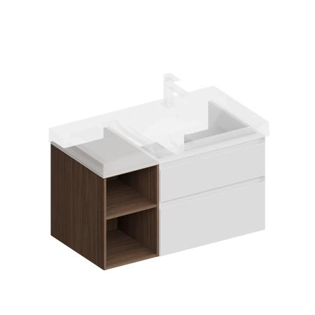 Тумба Kerama Marazzi CUBO КУБО CUB.90.2Rh\WHTM.N правая подвесная с ящиками 90, белая матовая-древесная
