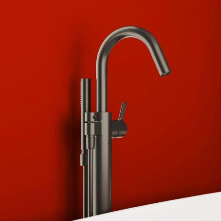 Ideal Standard Joy Смеситель для ванны, напольный, с ручным душем Stick, шланг для душа Idealflex 125см., для монтажа с A6133NU, цвет: PVD Magnetic Grey