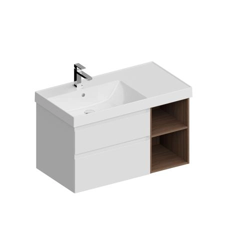 Тумба Kerama Marazzi CUBO КУБО CUB.90.2Lh\WHTM.N левая подвесная с ящиками 90, белая матовая-древесная
