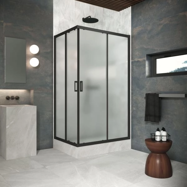 Душевой уголок Vegas-glass ZA-F Protec h1900 110*90 02М 10, профиль черный матовый, стекло сатин
