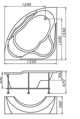 Акриловая ванна 1Marka Grand Luxe 155x155 см без гидромассажа