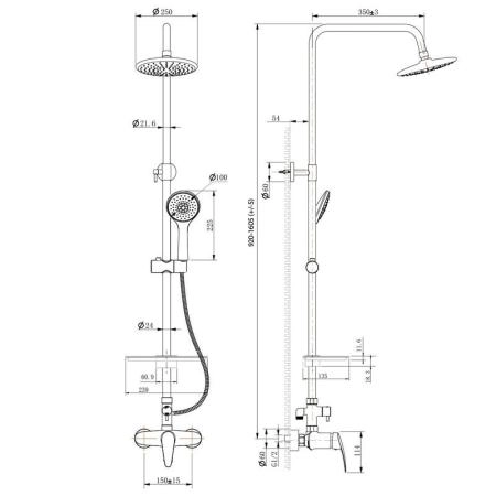 Душевая система Lemark Linara LM0460C для душа с регулируемой высотой штанги , хром