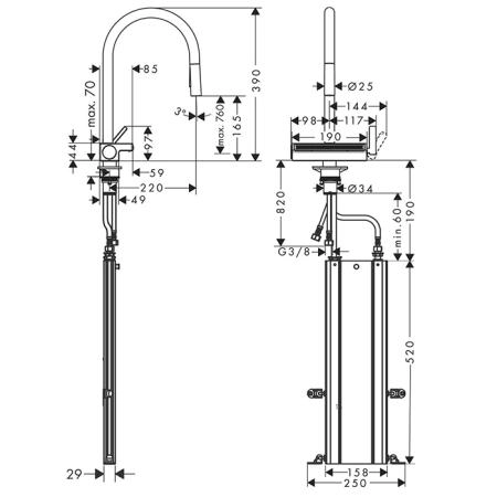 Hansgrohe Aquno Select M81 Смеситель для кухни, 1 отв., каскад, цвет: сталь