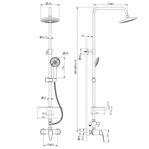 Душевая система Lemark Linara LM0460C для душа с регулируемой высотой штанги , хром