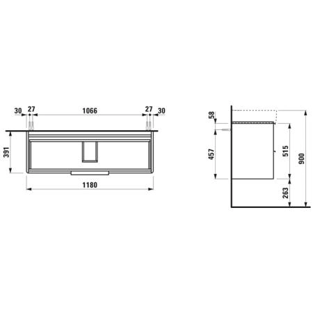 Laufen Base База с раковиной 118x39x53см., 2 ящика,включает в комплект органайзер для ящика, подвесная, цвет: белый глянцевый