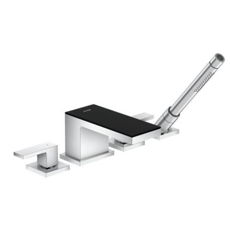 Axor MyEdition Смеситель для ванны, на 4 отв, излив 200мм, внешняя часть, цвет: хром/черное стекло