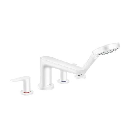 Hansgrohe Talis E Смеситель на борт ванны, на 4 отв, с ручным душем, излив 196мм, цвет: белый матовый