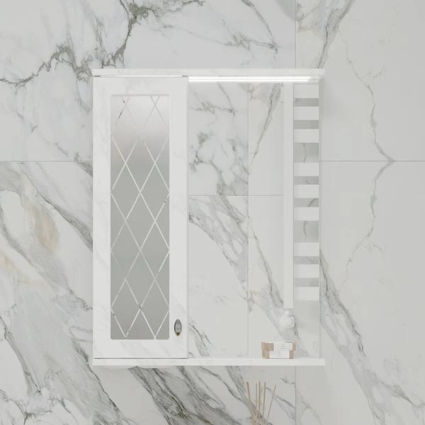 Зеркало-шкаф с LED подсветкой Volna Milena 55 левое белый глянец