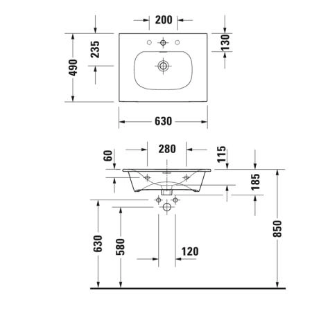 Duravit Happy D.2 Plus Раковина подвесная, 63х49см., с 2 отв., выпуск с керамической крышкой, с переливом, цвет: белый