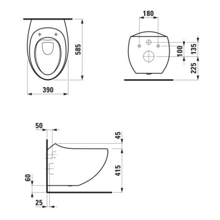 Laufen Alessi One Унитаз подвесной 585х390х355мм, безободковый, с покр. LLC, цвет: белый