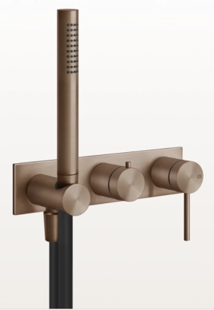 Gessi Bath-Shower 316 смеситель встр-й, однорыч-й, дивертор на 2 выхода, подсоед-е с держ-м, шланг 1500 мм, внешняя часть, цвет Copper Brushed PVD