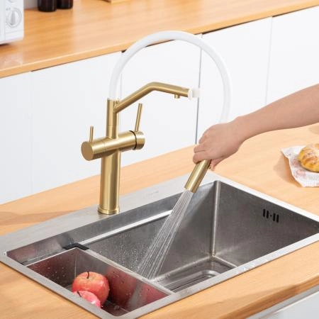 Смеситель GAPPO G4399-83 для кухни с гибким изливом и подключением фильтра, золотой сатин