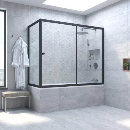 Шторка на ванную Vegas-glass ZV+ZVF NOVO 150*90 02М 01, профиль черный матовый, стекло прозрачное
