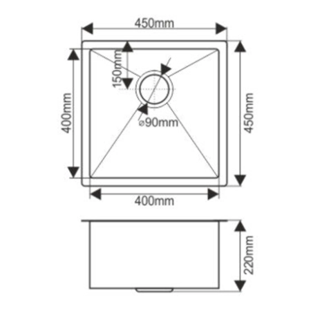 Мойка Melana ProfLine D4545HG 45x45 1,2/220 сатин золото врезная квадратная
