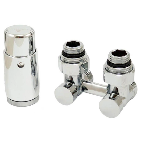 Schlosser комплект узел нижнего подключения угловой, хром G 3/4 x 3/4 D=50 мм с термоголовкой MINI M30x1,5 + 2 Ниппеля 1/2x3/4