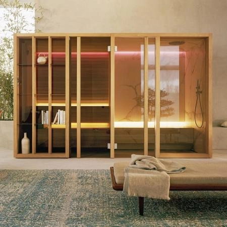 Effegibi Yoku SH Glass Сауна&Хаммам 342x170х214см, пристенная, цвет: чёрный орех/Calacatta Gold Extra
